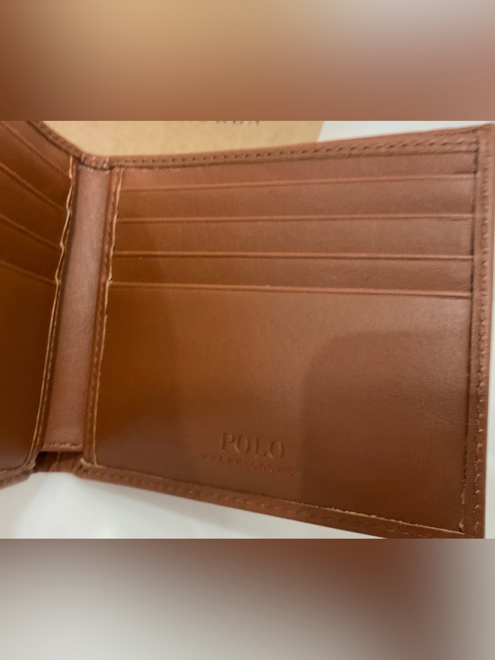 NIB Polo Ralph Lauren Leather ALL OVER PONY Double Billfold Wallet - CLASSIC TAN - Picture 6 of 13